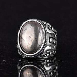 925 Ayar Katı Gümüş Erkek Yüzük, Gerçek Doğal Pirit Taşlı Yüzük, Refah Manifestosu Tasarımı - Görsel 5