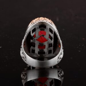 Vintage Erkek 925 Ayar Gümüş Yüzük Druzy Kuvars, Kırmızı - Görsel 7