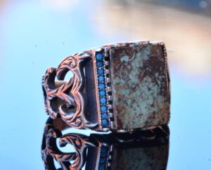 Gerçek Doğal Arizona Turkuaz Taş Yüzük - Ayarlanabilir Gümüş Erkek Yüzüğü - Görsel 3