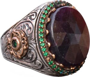 Gerçek Kırmızı Safir Taşlı Yüzük, 13.70 Karat, Safir Yüzük, Kral Yüzüğü, Erkekler için Gümüş Yüzük - Görsel 1