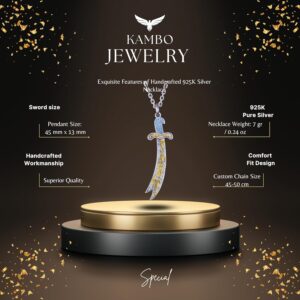 925 Ayar Gümüş Zulfiqar Kılıcı Kolye - Zirkon Taşlı İslami Takı - Görsel 2