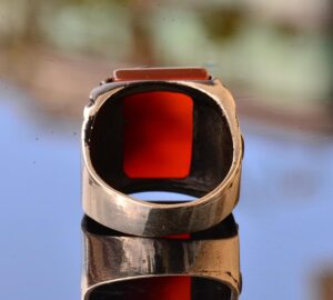 Gerçek Doğal Kırmızı Akik Taşlı Aslan Başlı Yüzük - Gümüş Erkek Yüzüğü - Görsel 8