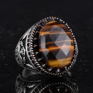 Gerçek Doğal Taş Yüzük - El Yapımı Kartal Yüzük - 925 Ayar Gümüş Yüzük (Kaplan Gözü) - Görsel 5