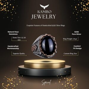 Doğal Oniks Taş Yüzük, 925 Ayar Katı Gümüş Erkek Yüzüğü, - Görsel 7