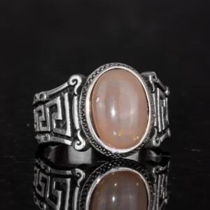 El Yapımı 925 Ayar Gümüş Erkek Yüzük ile Doğal Etiyopya Opali Taşı - Labirent Tasarımı - Görsel 6