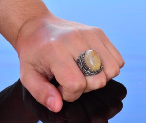 Doğal Altın Rutilli Kuvars Taşı Yüzük - 925 Ayar Gümüş Sultan Yüzüğü - Görsel 7