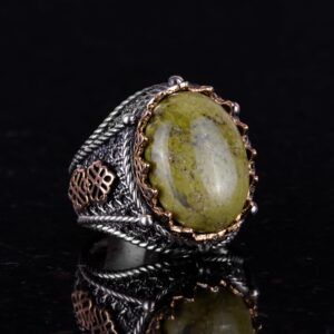 Gerçek Doğal Unakite Taşı Yüzük, El Yapımı 925K Sert Gümüş Erkek Yüzük, Sanatsal Tasarım - Görsel 4