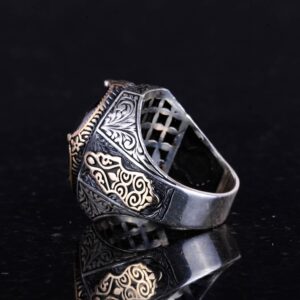 Gerçek Doğal Cabochon Granat Taşlı Yüzük - Derin 925K Katı Gümüş Erkek Yüzüğü - Görsel 6