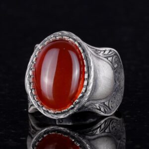 Doğal Taş Yüzük, 925 Ayar Gümüş Yüzük, Kırmızı Akik - Görsel 5