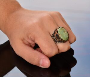 Gerçek Doğal Arizona Turkuaz Taşı Yüzük, 10.00 Karat Doğum Taşı Yüzüğü erkekler için, 925 Ayar Gümüş - Görsel 7