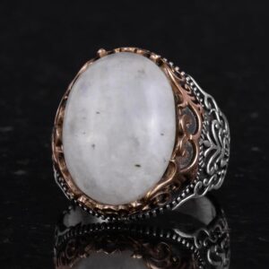 Gerçek Doğal Taş El Yapımı Yüzük - 925 Ayar Gümüş El Yapımı Yüzük - Şık Yüzük (Ay Taşı) - Görsel 6