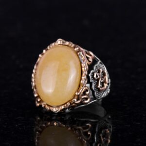 925 Ayar Katı Gümüş Erkek Yüzük, Sarı Akik Taşı Yüzük - El Yapımı Tasarım - Görsel 4