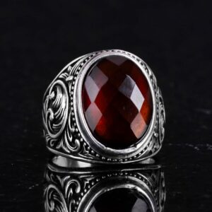 El Yapımı Granat Taşlı Yüzük - Derin 925K Katı Gümüş Erkek Yüzüğü - Görsel 4