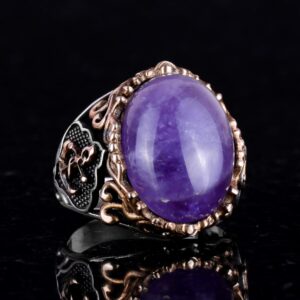 Gerçek Doğal Ametist Taşlı Yüzük, 925 Ayar Katı Gümüş Yüzük, Denizci Çapa Gümüş Yüzük - Görsel 6