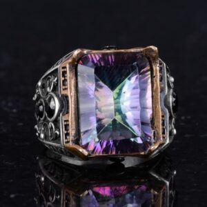 925 Ayar Gümüş Yüzük - Erkekler İçin Oluşturulmuş Taş Yüzük - El Yapımı Yüzük (Oluşturulmuş mistik topaz) - Görsel 5
