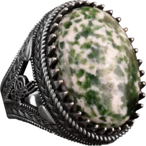 925 Ayar Gümüş Erkek Yüzük, Doğal Yeşim Taşı Yüzük, Oval Benekli Yeşim - Görsel 1