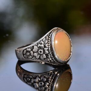 Gerçek Doğal Opal Taşı Yüzük, Erkekler İçin Gümüş Yüzük, El Yapımı Yüzük, 925 Ayar Gümüş Erkek Yüzüğü - Görsel 4