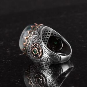 Yapılmış Taş Yüzük - 925 Ayar Gümüş El Yapımı Yüzük - Yapılmış Cabochon Zümrüt Yüzük - Görsel 7