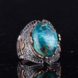 Gerçek Doğal Krizikol Taşı Yüzüğü, 925 Ayar Katı Gümüş Erkek Yüzüğü - Görsel 5