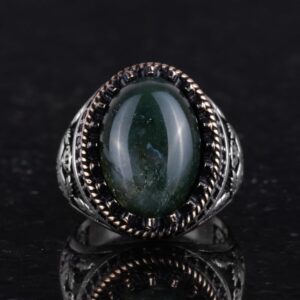 Gerçek Doğal Taş Yüzük - El Yapımı Kartal Yüzüğü - 925 Ayar Gümüş Moss Agate Yüzük - Görsel 4