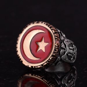 Erkek Gümüş Yüzük - Kırmızı Hilal ve Yıldız Tasarımı, Türk Bayragı Yüzük - Görsel 5