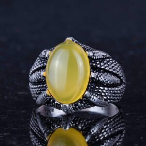 925 Ayar Gümüş Pençe Yüzük Gerçek Doğal Sarı Akik Taşı ile – İkizler için Pozitiflik ve Zihinsel Netlik Amaçlı El Yapımı Yüzük - Görsel 6