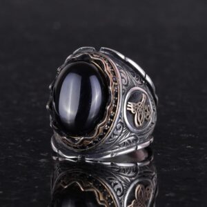 Gerçek Doğal Oniks Taş Yüzük, 925 Ayar Katı Gümüş Erkek Yüzük, Osmanlı Gümüş Yüzük - Görsel 5
