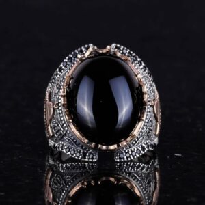 Doğal Oniks Taşlı Yüzük, 925 Ayar Katı Gümüş Erkek Yüzük - Görsel 3