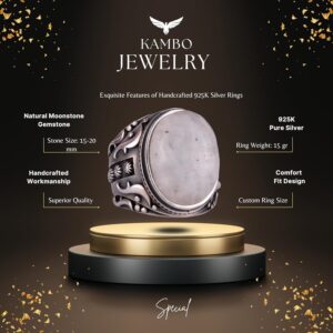 Doğal Aytaşı Taşlı Yüzük, 925 Ayar Gümüş Erkek Yüzüğü - El Yapımı Tasarım Yüzük - Görsel 2