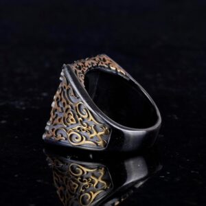 Gerçek Doğal Agat Taşından At Yüzüğü - Oymalı ve Gravürlü Taş 925 Ayar Gümüş Erkek Yüzüğü - Görsel 7