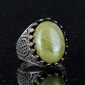 925 Ayar Katı Gümüş Erkek Yüzük, Doğal Taşlar ile - El Yapımı Şıklık (Unakite Taşı) - Görsel 3