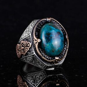 El Yapımı Azurit Taşlı Yüzük - 925K Katkılı Gümüş Erkek Yüzük, İçgörü ve Netlik Tasarımı - Görsel 3