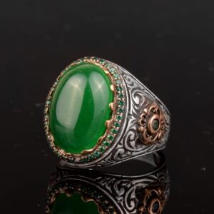 Erkekler için Gümüş Yüzük, Gerçek Doğal Yeşim Taşı Yüzük, Kral Yüzüğü - Görsel 3