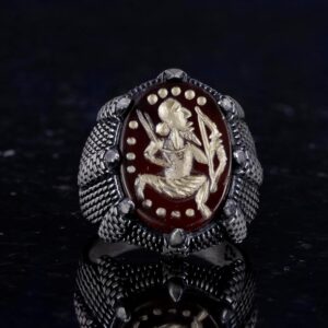 Gerçek Doğal Akik Taş Yüzük - 925 Ayar Gümüş Erkek Yüzük - Okçuluk Yüzüğü - Yerli Amerikan Yüzüğü - Görsel 4