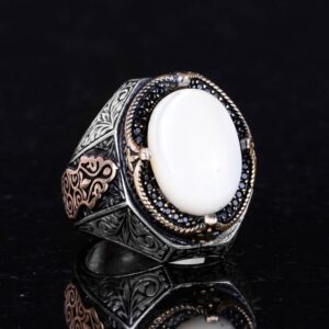 Doğal Sedef Taşlı Yüzük - 925 Ayar Gümüş Yüzük Erkekler İçin - Görsel 6
