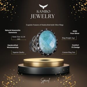 925 Ayar Katı Gümüş Erkek Yüzük - Doğal Amazonit Taş ile El Yapımı Tasarım - Görsel 5