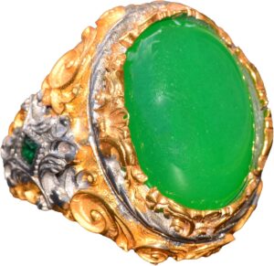 Gerçek Doğal Yeşil Jade Taş Yüzük, 925 Ayar Gümüş Yüzük, Erkek Yüzük - Görsel 1