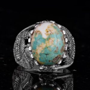 Gerçek Doğal Arizona Turkuaz Taş Yüzük, Cami Detaylı Yüzük, 925 Ayar Gümüş Yüzük (Model-3) - Görsel 4