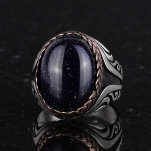 925 Ayar Gümüş Yüzük - Yapay Taş Gümüş Yüzük - El Yapımı Yüzük (Yapılmış mavi güneş) - Görsel 6