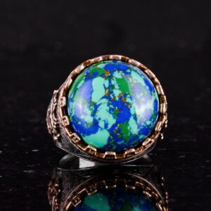 925 Ayar Gümüş Yüzük - Kral Yüzüğü - Oluşturulmuş Taş Yüzük - El Yapımı Yüzük Erkekler İçin (Oluşturulmuş Krysokolla) - Görsel 4