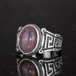 El Yapımı 925 Ayar Gümüş Erkek Yüzük Doğal Etiyopya Opal Taşı - Labirent Tasarımı - Görsel 6