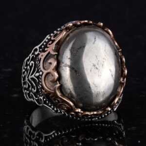 Gerçek Doğal Taş El Yapımı Yüzük - 925 Ayar Gümüş El Yapımı Yüzük - Şık Farklı Yüzük (Pirita) - Görsel 5