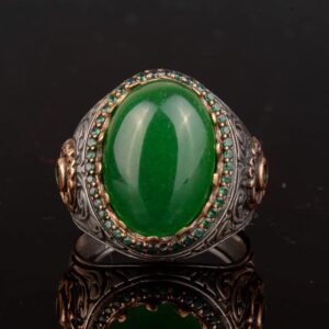 Erkekler için Gümüş Yüzük, Gerçek Doğal Yeşim Taşı Yüzük, Kral Yüzüğü - Görsel 4