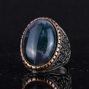 Moss Agate Doğal Taş Yüzük, 925K Katı Gümüş Erkek Yüzüğü, El Yapımı Şıklık - Görsel 6