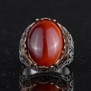 Gerçek Doğal Akik Taş El Yapımı Yüzük - 925 Ayar Gümüş El Yapımı Yüzük - Şık Yüzük - Görsel 4