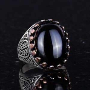 925K Katı Gümüş Erkek Yüzük Doğal Taşlarla - El Yapımı Şıklık (Oniks Taşı) - Görsel 2