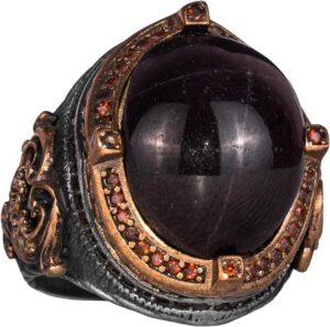 925 Ayar Gümüş Erkek Yüzük Doğal Yıldız Granat Taşı ile - El Yapımı Gümüş Takı, Erkekler İçin Hediyeler - Görsel 1