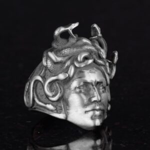 Antik Gümüş Yüzük Medusa Başı, Yunan Mitolojisi Erkek Yüzüğü, 925 Ayar Gümüş Yüzük (Özelleştirilebilir) - Görsel 4