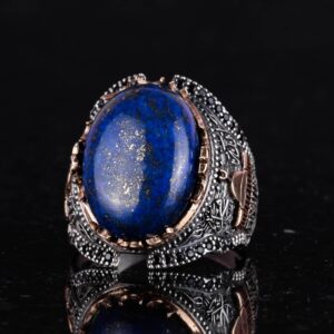 El Yapımı Lapis Lazuli Taş Yüzük, Gümüş Camii Yüzük, 925 Ayar Sert Gümüş Erkek Yüzük - Bilgelik ve Gerçek Tasarımı - Görsel 5