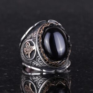 Gerçek Doğal Oniks Taş Yüzük, 925 Ayar Katı Gümüş Erkek Yüzük, Osmanlı Gümüş Yüzük - Görsel 4